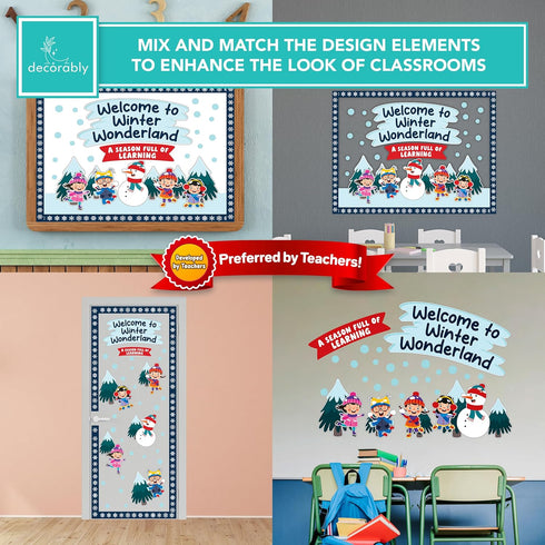 5 Pcs Winter Bulletin Board Decorations with Borders - Winter Decorations for Classroom, Winter Bulletin Board Set, Winter Bulletin Boards, Winter...