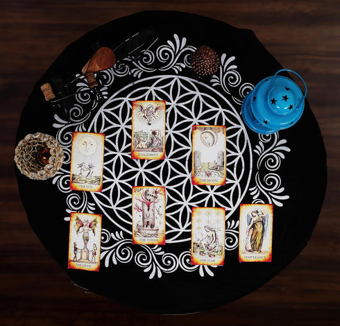Indian Consigners Altar Cloth Flower of Life Witchcraft Alter Tarot Spread Top Cloth Wiccan Square Spiritual 18 by 18 Sacred (Flower of Life Gold ...