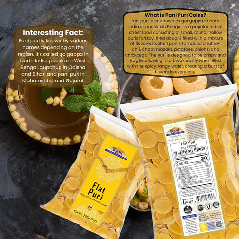 Rani Pani Puri Coins 7oz (200g) 80-85 Coins ~ Uncooked, Microwaveable wheat and Semolina Coins ~ All Natural | Vegan | NON-GMO...