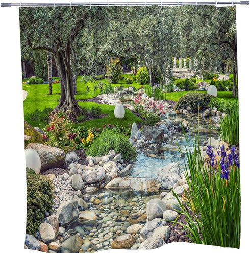 Garden Scenic Shower Curtain Colorful Flowers Green Landscape Bathroom Curtains Spring Plants Nature Scenery Country Bathtub Decor with Hooks 70 x...