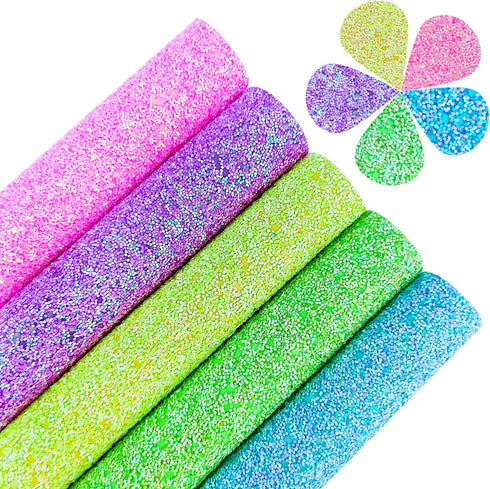 10pcs Colorful Rainbow Leopard Printed Faux Leather Sheets 8x12 inch Shiny Candy Color Glow in The Dark Chunky Glitter Girl Fabric for Bows (Rainb...