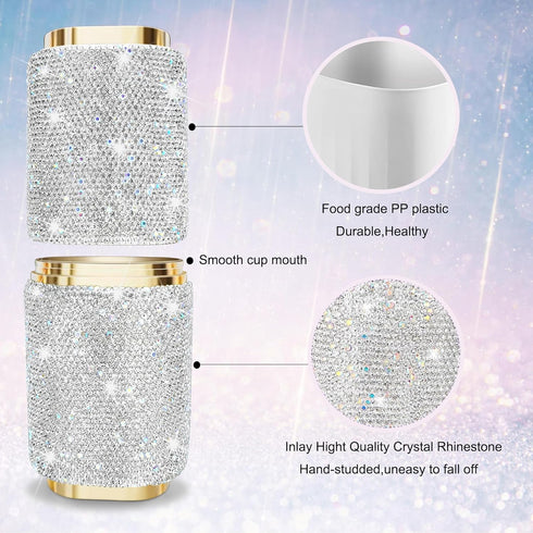 Bling Rhinestone Toothbrush Travel Case,Portable Diamond Travel Toothbrush Holder for Traveling,Camping,Home,Business,Women Large Capacity Multifu...