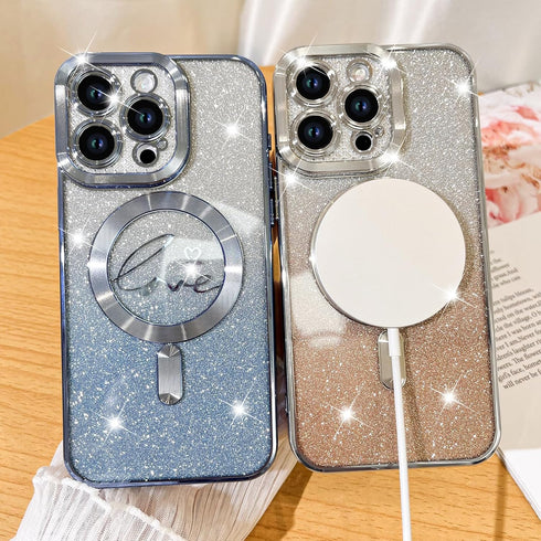 Fiyart Designed for iPhone 15 Pro Case,Compatible with MagSafe Love Heart Plating Camera Protection Clear Phone Case, Magnetic Glitter for Women G...