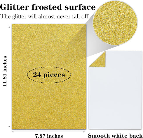 24 Sheets Gold Glitter Cardstock Paper, A4 Premium Sparkly Paper for Scrapbook, DIY Projects, Party Decoration, Gift Box Wrapping 250GSM/92lb...