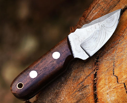 Ancilla Handmade Damascus Hunting Knife - EDC Camping Knife - Fixed Blade Mini Pocket knife - Full Tang Bushcraft and Skinning Knife with Leather ...