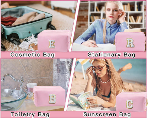 2Pcs Initial Letter Makeup Bag Small Small Cosmetic Period Pouch Sanitary Napkin Cable Toiletry Skincare Travel Accessory Preppy Traveling Make Up...