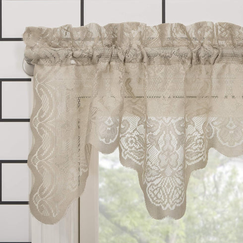 No. 918 Alison-Tr Floral Lace Sheer Rod Pocket Kitchen Curtain Valance, 58" x 14", Stone...