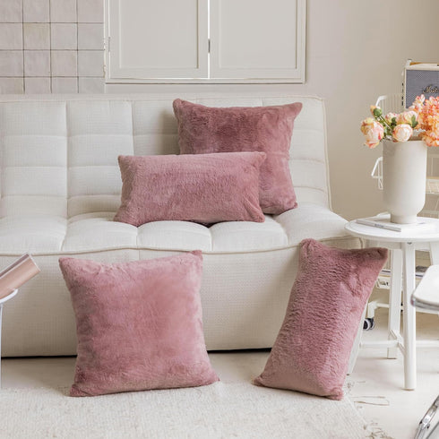 Demetex Rose Pink Pillow Covers 18x18 Set of 2 Super Soft Furry Throw Pillows Decorative Pillowcases for Couch Wedding Party Decor, 18x18 inch, Ro...