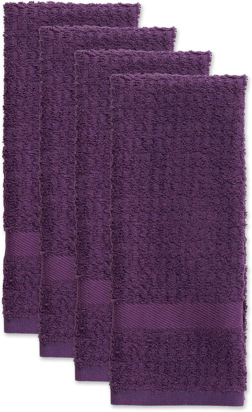 DII Basic Terry Collection Waffle Dishtowel Set, 15x26, Solid Eggplant, 4 Piece...