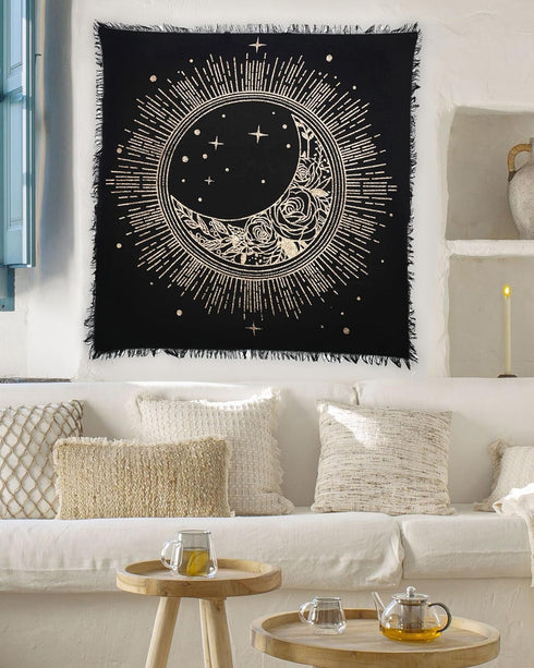 Indian Consigners Altar Cloth Sun Moon Star Witchcraft Alter Tarot Spread Top Cloth Wiccan Square Spiritual 24 by 24 Sacred (Golden Sun Moon Star)...