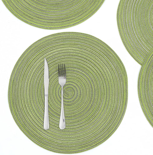 SHACOS Round Placemats Set of 4 Round Table Placemats Braided Cotton Place Mats 15 inch for Kitchen Dining Table Holiday Party (Pea Green, 4)...