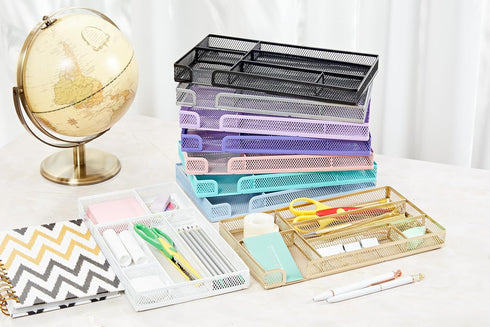Annova Desk Drawer Organizer Tray for Office Organization - Metal Mesh - Storage Tray with Dividers for Pens, Desktop Accessories, Bathroom, Kitch...