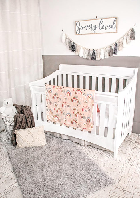 Top Tots Deluxe Minky Baby Blanket - Hearts and Rainbows, 40 x 29 Inch Pink...