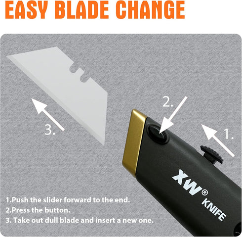 XW Retractable Utility Knife, Box Cutter Set for Cartons with Quick Blade Change, Extra 10 Blades Included, 6-Pack...