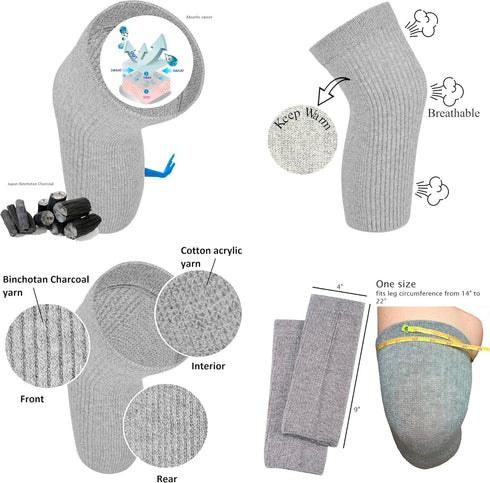 Elastic Cotton Knee Warmers, Knee Sleeves for Men and Women - Circulation Support and Joint Pain Relief, Arthritis Aid, One Pair, Made in Japan...
