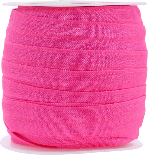 Mandala Crafts 5/8 Inch Hot Pink Fold Over Elastic Ribbon - 20 Yards FOE Foldover Stretchy Ribbon Band for Hair Ties, Headbands, Hair Bows, and Se...