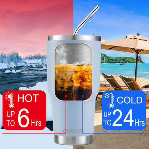 D·S 30oz Blue Tumbler Stainless Steel Double Wall Vacuum Insulated Mug with Straw and Lid, Cleaning Brush for Cold and Hot Beverages...