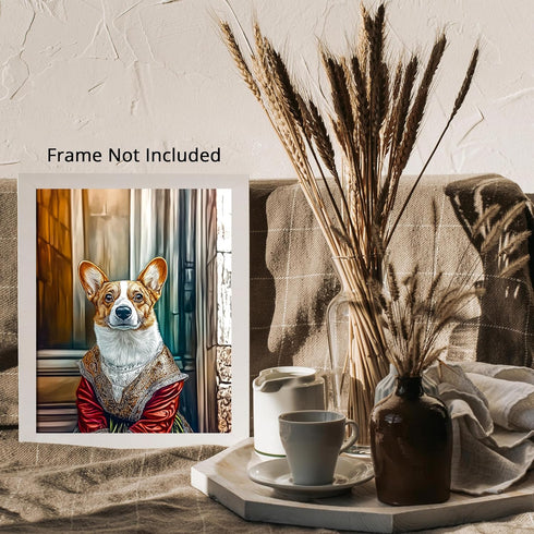 Posterizer 1 pcs-whimsical royal portrait of corgi dog in clothes 2-Art for Animal Lovers-Comedy Art-Decorations for Bedroom, Office, Living Room ...
