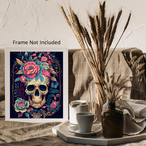 Posterizer 1 pcs-chinoiserie sugar skull with pink roses-Abstract & Modern Art-Holiday Poster Collection-Living Room Bedroom Decor- UNFRAMED Wall ...