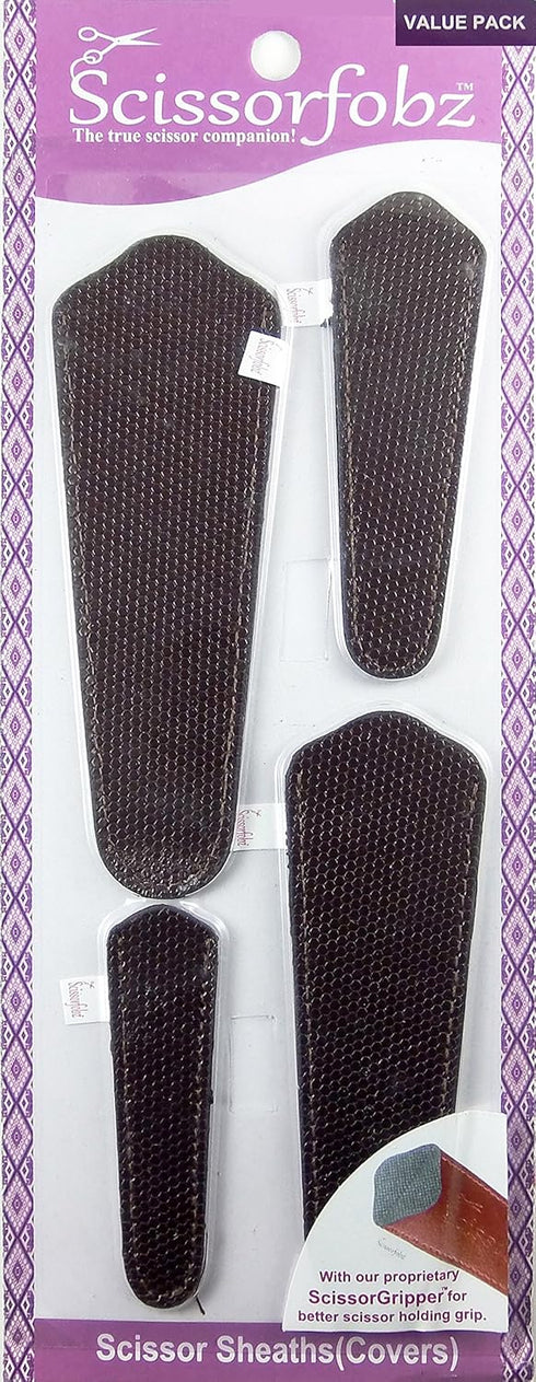 Scissors sheaths by SCISSORFOBZ with ScissorGripper -VALUE PACK-4 sizes- Designer Scissor Covers Holders for embroidery sewing quilting - Quilters...
