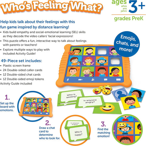 Learning Resources Who's Feeling What?,Social Emotional Learning Games, Communication Games for Kids, Emotion Toys, Feeling Toys for Kids, 49 Piec...