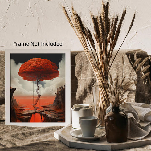 Posterizer 1 pcs-Ladder Growing a Surreal Red Tree-Abstract & Modern Art-Fantasy & Fiction Art-Gift for Art Lovers-Decor for Home & Office- UNFRAM...