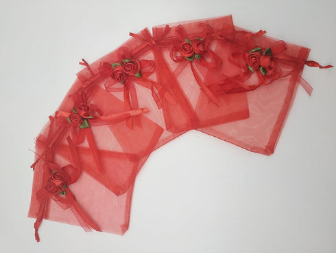 50pcs Sheer Organza Favor Bags for Wedding 3.8x4.8'' Gift Bags Samples Display Drawstring Rose Pouches (hot red)...