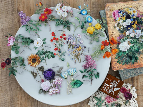 Knaid 100 Pieces Vintage Flower Stickers Set - Big 3.4" Waterproof Clear Botanical Floral Journaling Sticker for Scrapbooking Junk Journal Supplie...