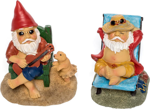Miniature Garden Gnome Set - 3" and 3.5" Tall - Mini Beach Figurines for Fairy Gardens...