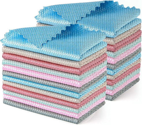 24 Pieces Fish Scale Microfiber Polishing Cleaning Cloth Reusable Microfiber Lint Free Scrubbing Cloth Multi-Purpose Towels for Glass No Watermark...