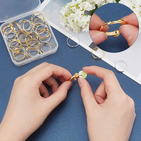PH PandaHall 40pcs Ring Blanks, 17mm Adjustable Ring Base Blank Tray with 6mm Flat Base, Gold Silver Blank Finger Rings Cabochon Bezel for Rings M...