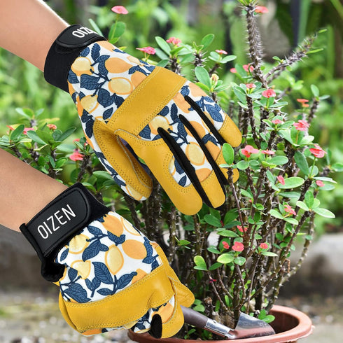 Leather Tough Cowhide Work Gardening Gloves for Women Thorn Proof, Working Gloves for Weeding, Digging, Planting, Gardening Gifts for Women, Size ...