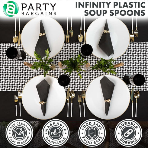 Party Bargains Disposable Plastic White Gold Soup Spoons, Infinity Modern Design Utensils, 20 Pack...