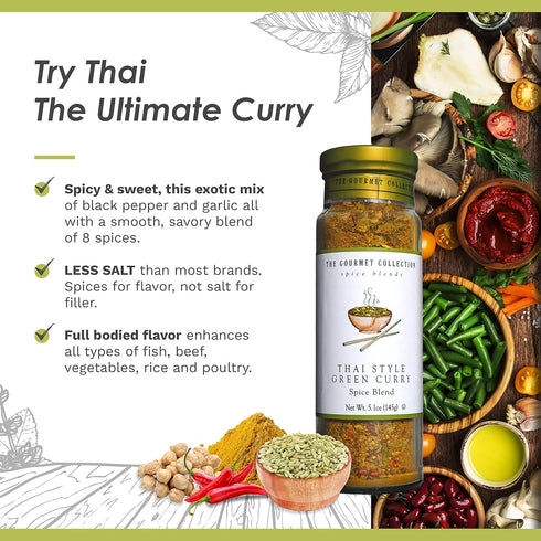 The Gourmet Collection Spice & Seasoning Blend, Thai Style Green Curry - Spicy & Sweet for Chicken, Vegetables, Fish: Grill Rub: 156 Servings....