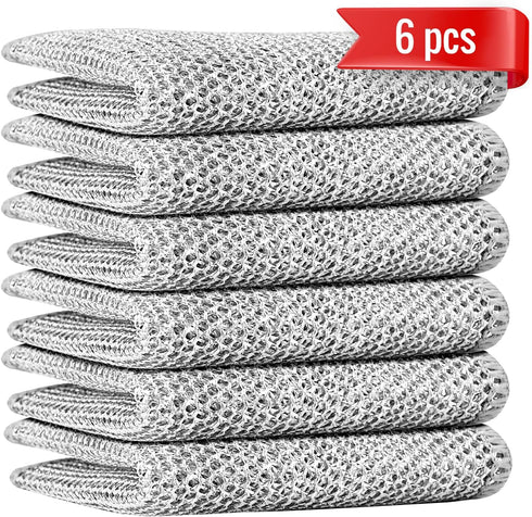 6pcs Double Layer Multifunctional Non-Scratch Wire Dishcloth, Multipurpose Wire Dishwashing Rags Wire Cleaning Cloths Wire Dish Towels for Sinks, ...