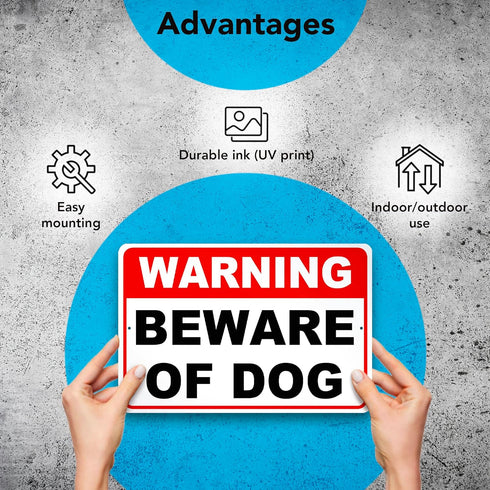 Beware of Dog Sign - 8 x 12 Aluminum Dog on Premises Sign - Dog Warning Signs for Property - Beware of Dog Signs for Fence - Be Aware of The Dog S...