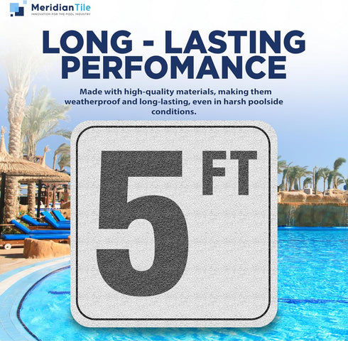 Aquatic Custom Tile, 5FT Pool Depth Markers, 6x6 Inches Vinyl Pool Stickers, Swimming Pool Number Markers, Pool Safety Signage, Adhesive Pool Dept...