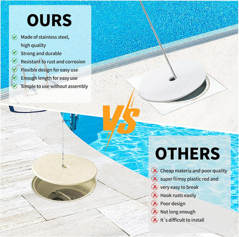 16 inch Pool Skimmer Basket Hook-Stainless Steel Pool Basket Lid Lifting Hook-Extended Pool Filter Skimmer Handle for Cleaning Swimming Pools&Prot...
