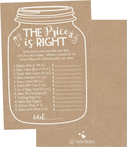 Hadley Designs Hilarious Baby Shower Games Set – 25 The Price is Right Baby Shower Game Cards for 25 Guests, Gender Neutral and Fun for Boys & Gir...