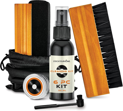 Stock Your Home 6 Piece Vinyl Record Cleaning Kit, Includes Vinyl Cleaner Spray, Anti-Static & Velvet Vinyl Record Brush, Needle Cleaning Gel & Br...