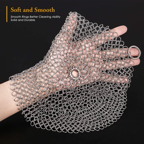 AMAGABELI GARDEN & HOME 10”x10” Round Cast Iron Cleaner 316 Stainless Steel Chainmail Scrubber for Cast Iron Pan Skillet Cleaner for Dishes Cast I...