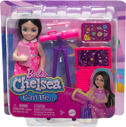 Barbie Doll & Accessories Toy Set, Chelsea Can Be Astronomer, Brunette Small Doll with 5 Science-Themed Pieces Including a Telescope...