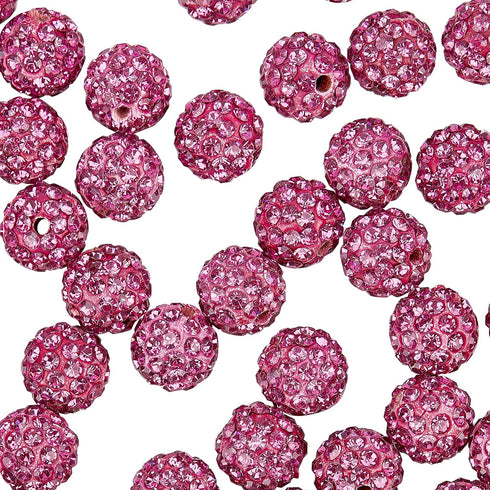 PH PandaHall 100pcs 10mm Fuchsia Rhinestones Pave Disco Ball Clay Beads, Polymer Clay Rhinestone Beads Round Charms Crystal Diamond Beads for Brac...