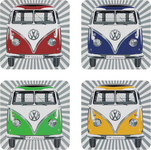 BRISA VW Collection - Volkswagen Drink Glass Cork Coasters with MDF Coating and T1 Bus Campervan Design (4-Piece Set/Samba Stripes/Multicolor)...