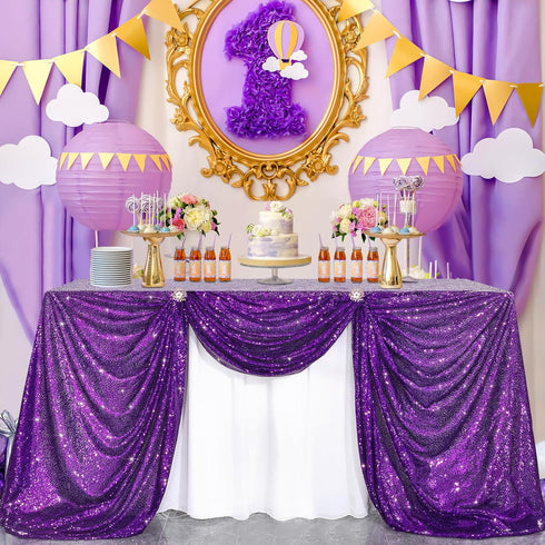 B-COOL Sequin Tablecloths Purple Glitter Tablecloth Mermaid Table Cloths for Halloween Parties Sparkly Wedding Decoration 50x50inch...