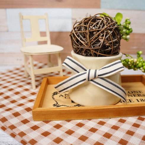 CT CRAFT LLC Ivory Cotton Black Stripes Ribbon 5/8" x 10 Yards for Home Décor Gift Present Wrapping DIY Crafts Birthday Wedding Bouquet Christmas...