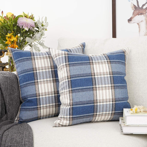 YOUR SMILE Retro Farmhouse Outdoor Buffalo Tartan Chequer Plaid Cotton Linen Decorative Throw Pillow Case Cushion Cover Pillowcase for Sofa 18 x 1...