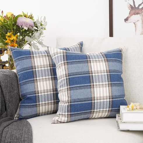 YOUR SMILE Set of 2 Retro Farmhouse Outdoor/Indoor Buffalo Tartan Chequer Stripe Plaid Cotton Linen Decorative Throw Pillow Case Cushion Cover Pil...