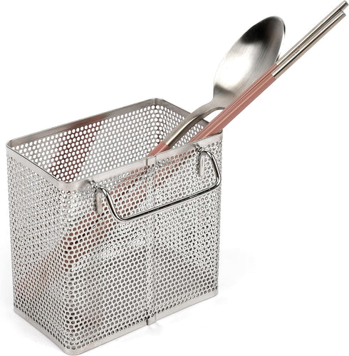Kitchen Utensil Chopsticks Perforated Holder with Hooks - 304 Stainless Steel Storage for Organizer Dishwasher Safe (Small Rectangle)...