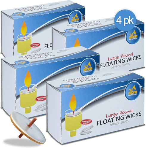 Ner Mitzvah Round Floating Wicks, Large Cotton Wicks and Cork Disc Holders for Oil Cups, Bonus Wick Removal Tweezers - 200 Count (Approx.)...